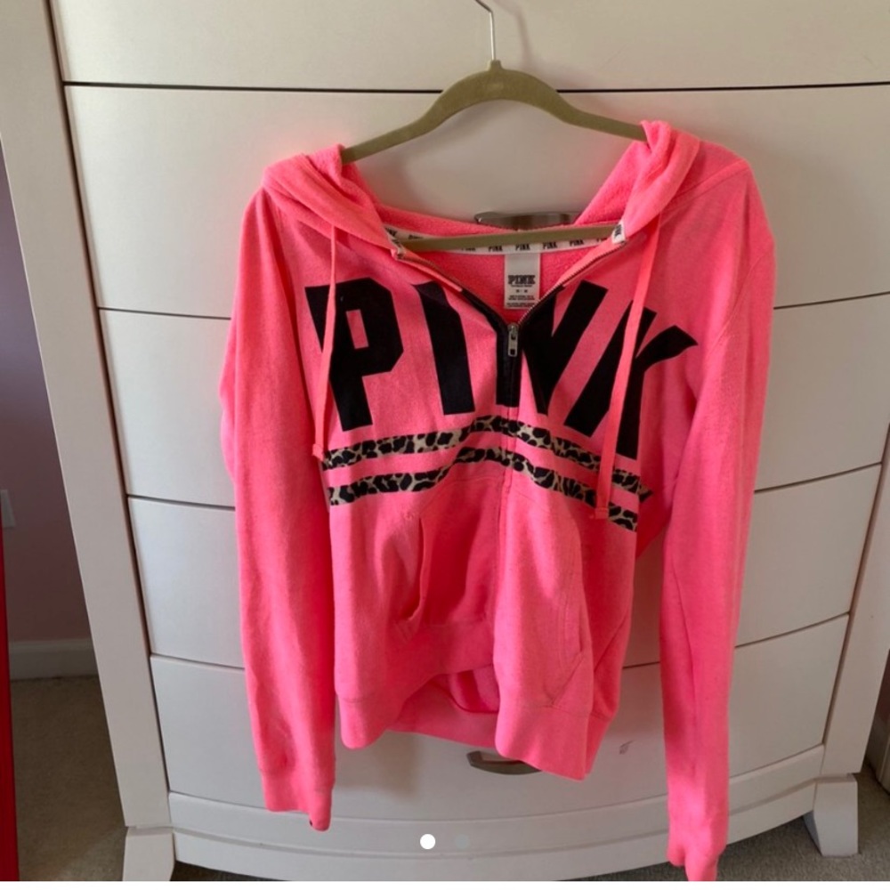 neon pink victoria’s secret pink zip up hoodie